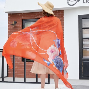 Autumn and winter women's travel scarf multi-functional scarf colorful beach thin chiffon printed shawl warm scarf