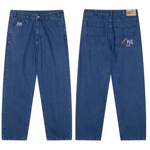 Cross-border European and American Retro Street Elephant Pattern Printed Jeans Men's Shopping Casual Loose Wide-leg Trousers