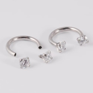 Cross-border Internet Celebrant Hot Puncture Jewelry Nose Ring C- shaped Horseshoe Bar Horseshoe Ring Four-claw Round Zircon Earrings