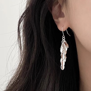 [Milky Way Circulation] sparkling leaves tassel temperament earrings bright metal wheat earrings mosquito incense plate