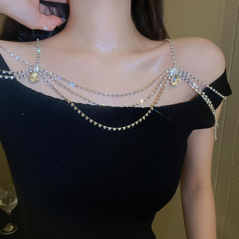 French fashion diamond pearl water drop necklace light luxury high sense clavicle chain temperament cold wind jewelry women wholesale
