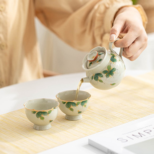 Hand-painted Osmanthus Kung Fu Tea Set Plant Ash Under Glaze Color Teapot Tea Cup Storage Bag Household Ceramic Travel suit