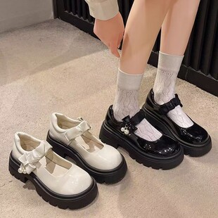 French Style Mary Jane Small Leather Shoes Women's Thick Sole 2025 Spring and Autumn New Height Increasing JK Shoes Thick Heeled Round Head with Skirt Single