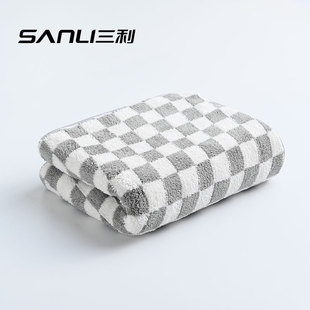 Sanli Towel New Warp Knitted Coral Fleece Face Towel Adult Face Towel Checkered Chessboard Bath Towel Cross Border Towel