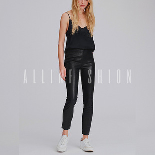 Qiying leather pants women's cropped slim-fit stretch all-match tight high waist legging stretch sheepskin pencil pants