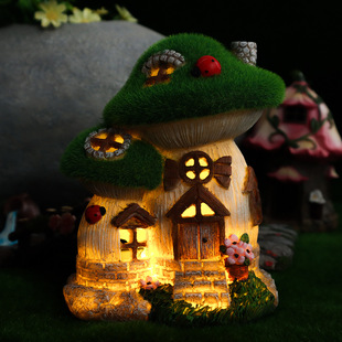 New Cross-border Solar Nightlight Resin Ornaments Mushroom House Flower House Courtyard Garden Decoration Ornaments