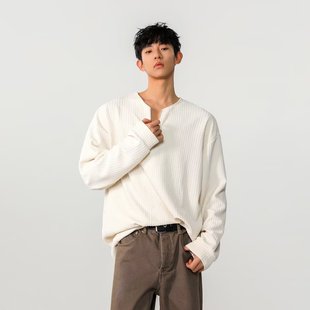 Half-zipper Texture Long-sleeved T-shirt Men's Spring New American Style Fashionable Brand High-end Loose oversize Sweatshirt