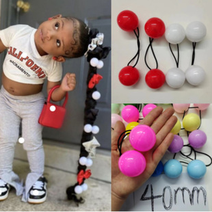 In stock hot sale 30mm/40mm color double ball head rope black children Hair rope double beads Hair Balls Hair accessories