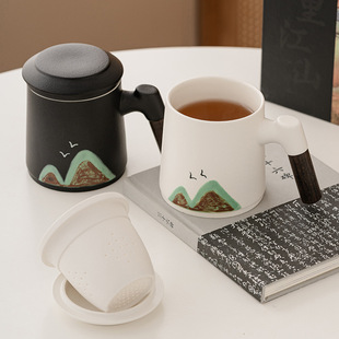Mug household tea cup large capacity Cup national fashion ceramic tea separation mug office Cup