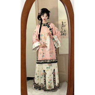 Новый осенний и зимний костюм в клетку Hanfu династии Цин с диагональным круглым вырезом
