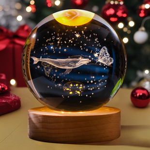 Cross-border luminous crystal ball night light 3D interior carving decorative lights creative Christmas desktop holiday gifts small ornaments