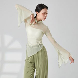 Chinese style classical dance body rhyme training suit women's elegant performance costume cheongsam collar mesh top