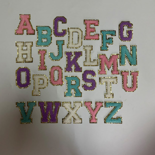 6.5cm 5.5cm Towel Embroidered Letter A- Z Golden Bottom Grint Double Embroidered Back Adhesive Paste