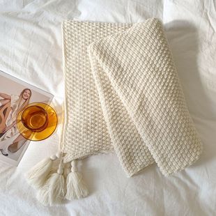 Cross-border INS Explosions Nap Blanket Knitted Acrylic Tassel Blanket Solid Color Sofa Blanket Bed End Blanket Pineapple Blanket