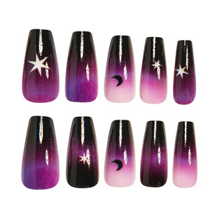 2025 Cross-border Hot Selling Magic Galaxy Star Star Crescent Design Wear Armor Purple Gradient False Nail Sticker