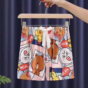 Мянчовые шелковые укороченные летние новые хлопковые шелковые пляжные дамы тонкие шорты дома можно носить на улице шорты повседневная мода