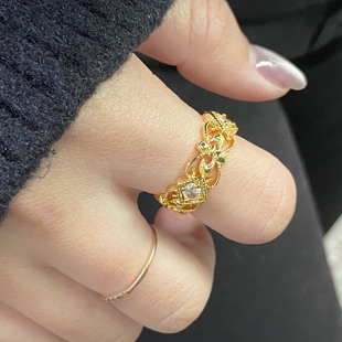 Little Red Book Same Style Antique Iris Flower Lace Ring Women's Light Luxury High-end Niche Finger Ring Opening Ring Vintage