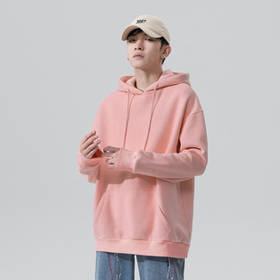 Hooded sweater men's spring and autumn Japanese ins fashion brand flow High Street solid color long sleeve pullover loose top coat