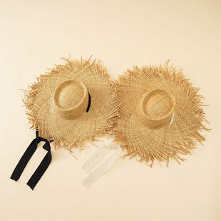 Top Hat Summer Women's K-style Beach Flat Hat Straw Hat Sun Hat Sun Protection Large Brim Hat Vacation Straw Hat