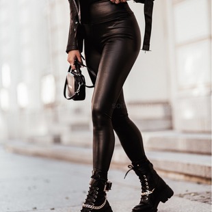 leather women leggings classic black high waist PU pants