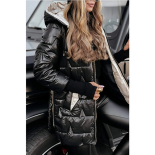 2024 cross-border autumn and winter new European and American TEMU AliExpress Amazon cross-border hooded cotton-padded jacket long cotton-padded clothes