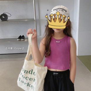 Girls' sleeveless vest 2024 summer new children's round neck bottoming shirt Korean knitted top children's clothing wholesale