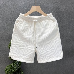 Design Sense Diamond Pattern White Shorts Men's Fashion Brand Handsome Pants Men's Summer Home Outer Wear Half Pants