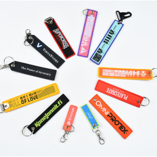 Colorful Woven Label Keychain Clothing Backpack Polyester Woven Label Keychain Computer Embroidered Keychain Customization
