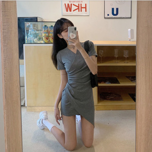 Summer New Sweet and Spicy Style Fresh Short Sleeve Tight Hip Short Skirt All-match Slimming Sweet Pleated dress