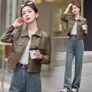 Haining Genuine Leather Women's Coat 2024 Spring and Autumn New Loose Age-reducing Women's Fashionable Short Sheepskin Jacket