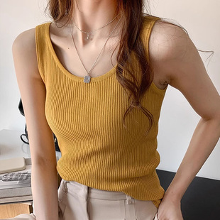 Knitted Camisole Women's Summer Outer Wear Design Niche Sexy Beautiful Back Suit Inner Top French Bottoming Shirt