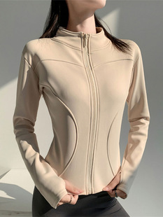 German velvet yoga clothing women's autumn and winter fleece-lined new slim-fit stand collar zipper sports coat long sleeve cycling warm top