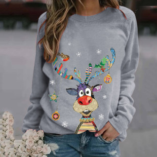 European anD American Export InDepenDent Station LaDies Christmas Cartoon Elk 3D PrinteD Couple Long-sleeveD Street RounD Neck Sweatshirt