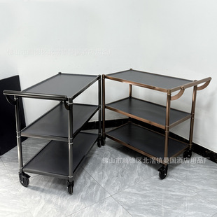 Luxury stainless steel three-layer dining car hotel restaurant delivery car hand push dessert car service car mobile side food car