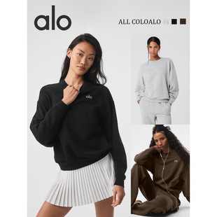 alo2025 same letter terry round neck long sleeve loose couple's sweater solid color simple all-match