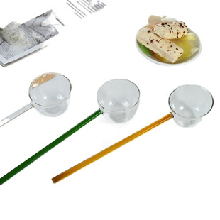 Long handle glass spoon split tea spoon short video food blogger seasoning food grade green
