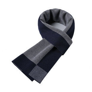 30 Wool Blended Winter Scarf 2024 New Fashion Simple Warm Scarf Wool Men's Plaid Scarf