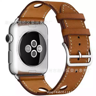 Применимо к Apple Watch iwatch6/SE/5/4/3 поколения Hermes воловьей кожи Контрастный цвет Одиночный круг Apple Watch Band