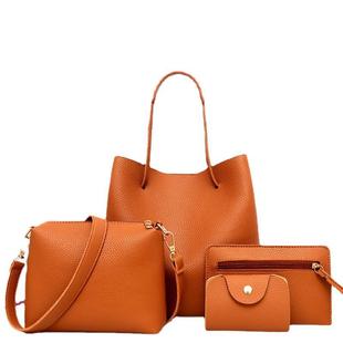 2022 autumn and winter New Korean fashion litchi soft leather bag four-piece street fashion all-match big bag