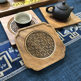 Walnut Household Pot Bearing Tea Holder Dry Bubble Table Solid Wood High-grade Tea Bearing Heat Insulated Coaster Small Wooden Tea Ceremony Tea Tray