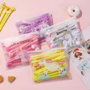 Cartoon gel pen suit ins creative cute 0.5 black gel pen 10 PCs pencil case student stationery supplies