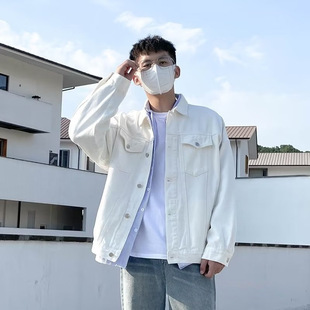 Trendy brand solid color Denim coat men's popular youth slim-fit long-sleeved jacket spring and autumn casual Denim top raccoon