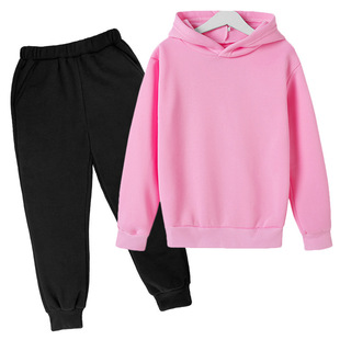 Foreign trade solid color light version of children's fleece-lined hoodie sweater suit autumn and winter white version of children's clothing two-piece set manufacturers wholesale