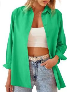 2024 New European and American Cross-border Amazon Autumn Fashion Loose Candy Color Long Sleeve Cardigan Button Shirt Top