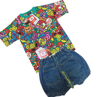 [Spot] 2023 Summer Tide brand high set children's clothing Black Super pacifier fruit T full printed cotton children's short parent-child T-shirt
