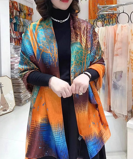 New Gardenia Flower Brocade Long Scarf Shawl Scarf Women's Decorative All-match Shawl Sunscreen Beach Towel Live Wholesale