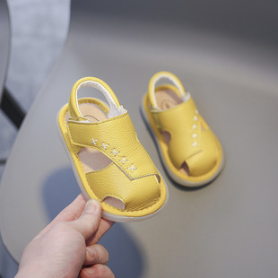 2023 Summer Baby Sandals Men's Leather Breathable Toe Sandals Women's Soft Sole Non-Slip Toddler Shoes