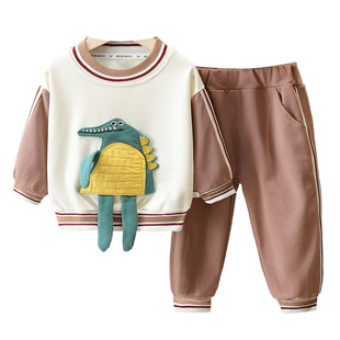 Baby's Set Round Neck Cartoon Stereo Doll Boys Sports Style Two-piece Set New Children's Wear for Spring and Autumn 2023