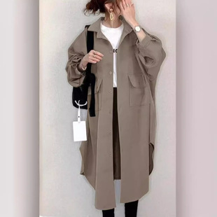 Spot 2023 Spring New Fashion Japanese and Korean Long-sleeved Single-breasted Patch Pocket Casual Dovetail Long Coat Shirt Women