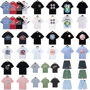 Cross-border Foreign Trade High Street European and American Fashion Brand Letter LOGO Embroidery Printing Round Neck Casual Men's and Women's Short-sleeved T-shirt